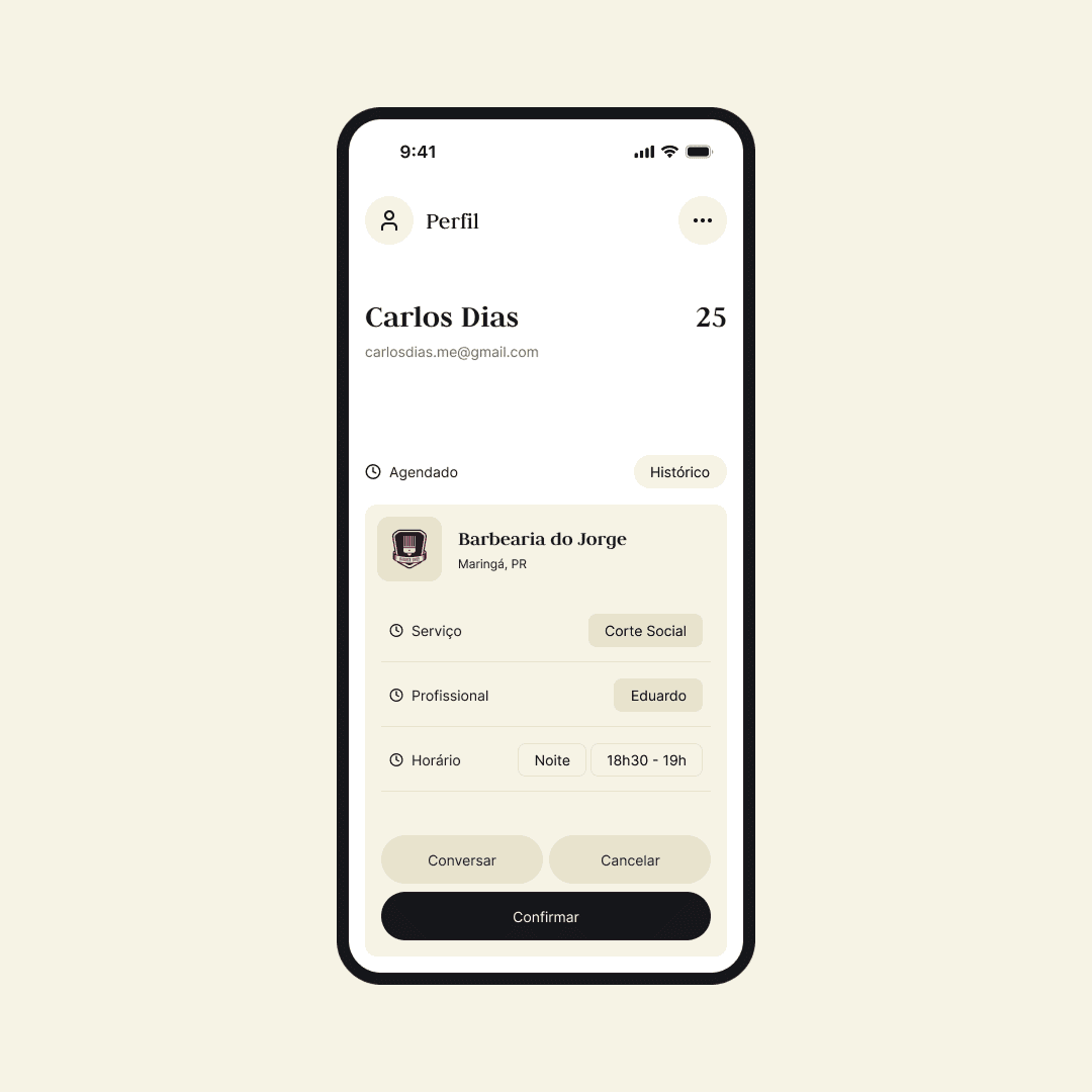 Interface simples e fácil de usar do Barberos